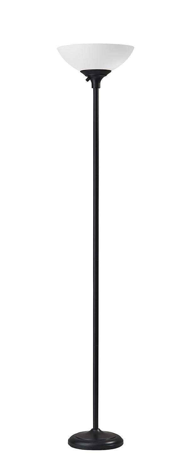 Matte Black 71" Torchiere Floor Lamp with Frosted Shade