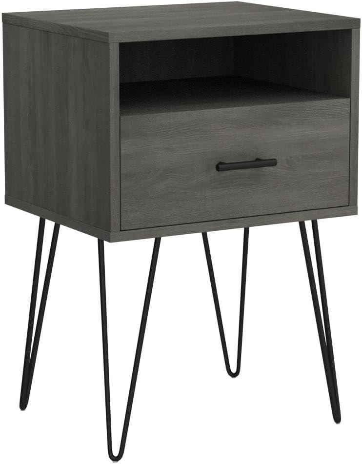 18" Modern Single Drawer Hairpin Leg Bedroom Nightstand in Slate Gray