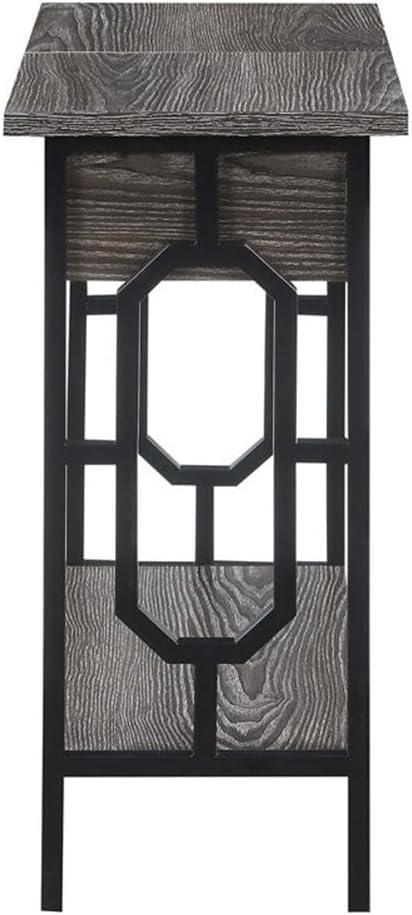 24 in. Omega Flip Top End Table with Charging Station, Weathered Gray Wood & Black