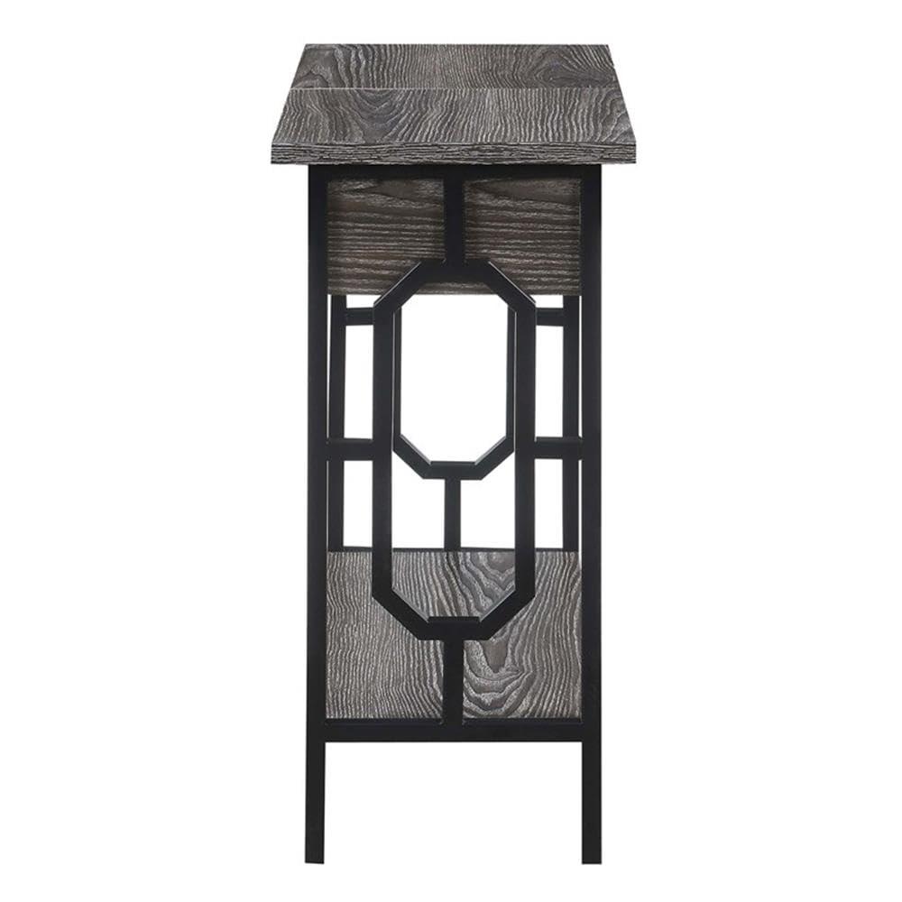 24 in. Omega Flip Top End Table with Charging Station, Weathered Gray Wood & Black