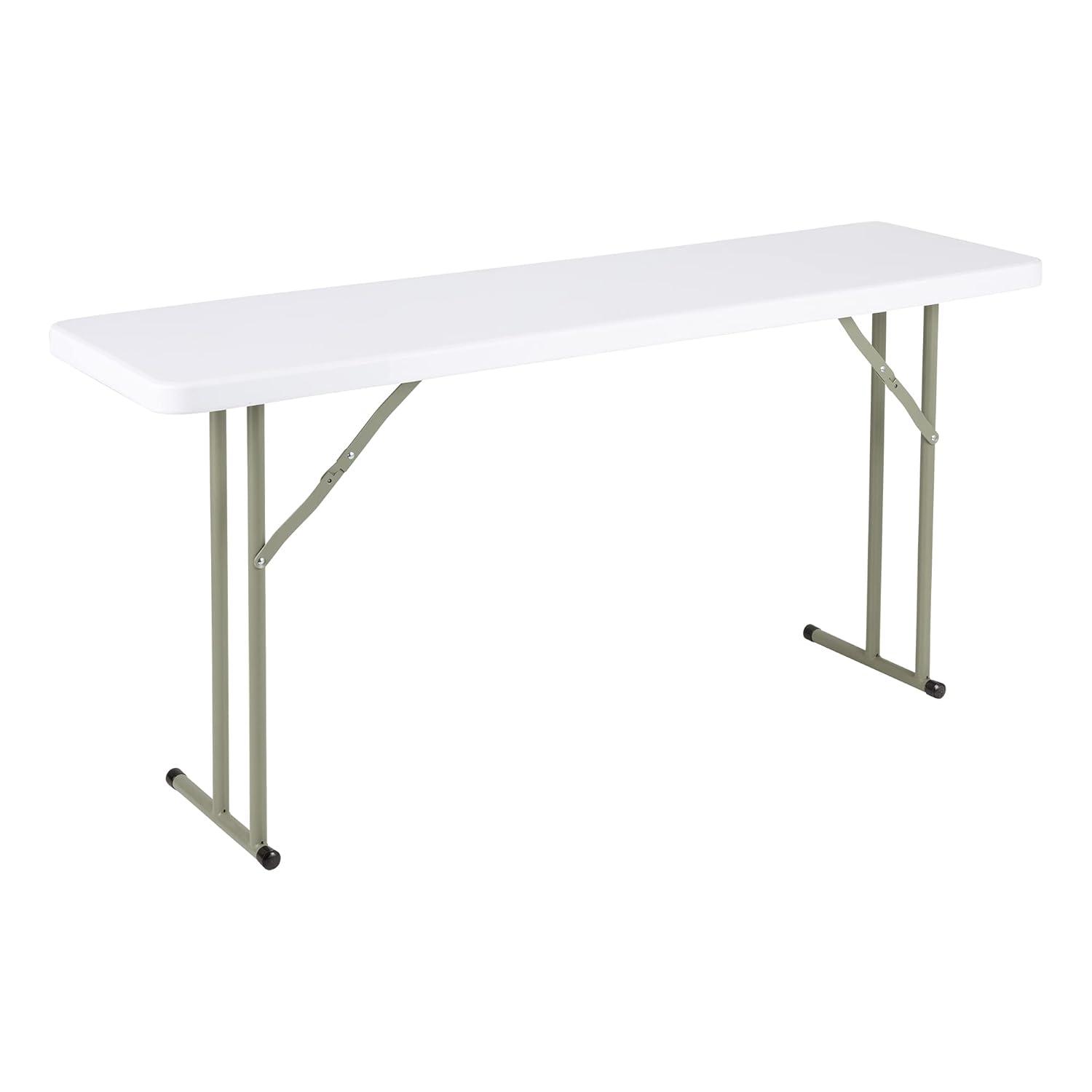 Norwood Commercial Furniture 8 ft Multipurpose Indoor Outdoor Heavy Duty Portable Blow Molded Plastic Folding Training Seminar Table 18" W x 96" L White