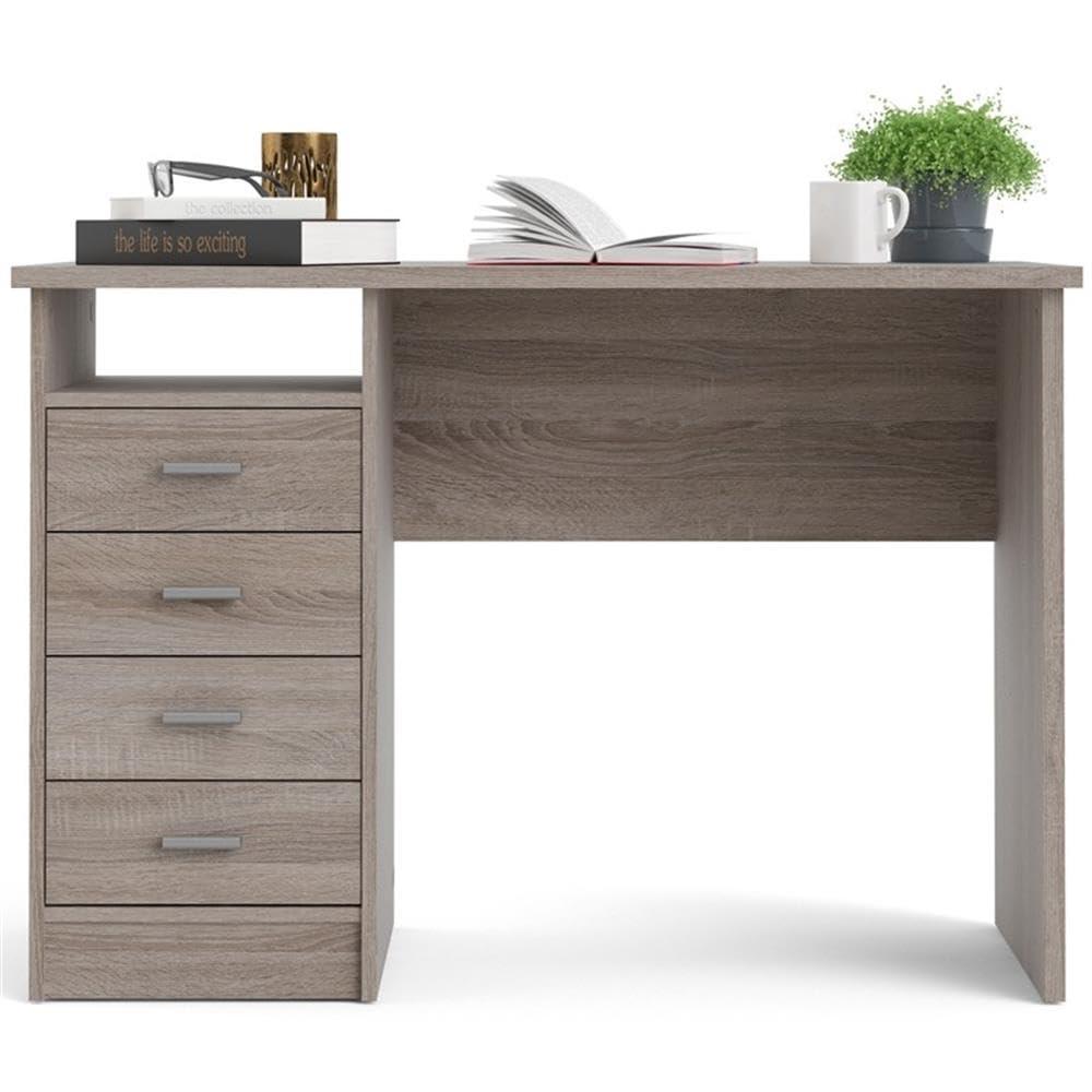 Tvilum Warner 4 Drawer Office Desk with 1 Shelf for Adults, Truffle