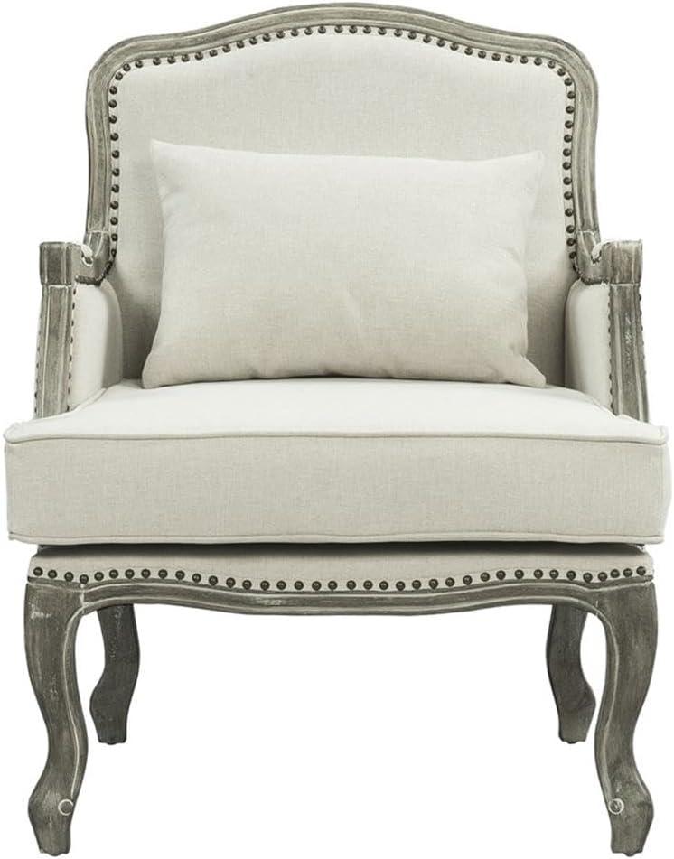 29" Tania Accent Chair Cream Linen Brown Finish - Acme Furniture: French Cabriole, Nailhead Trim, No Assembly Required