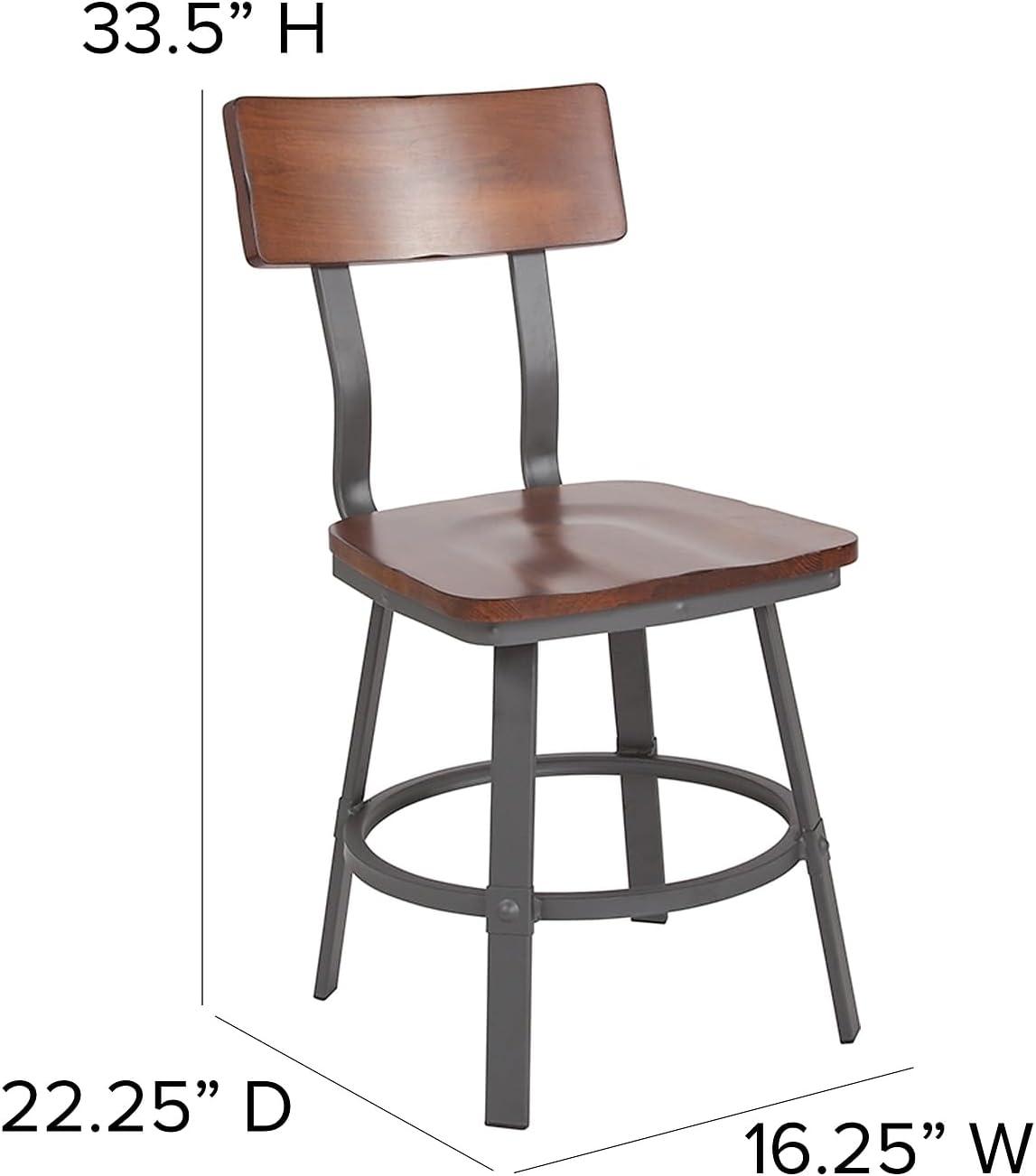 Modern-Industrial Gray Steel Side Chair with Rustic Walnut Wood Seat