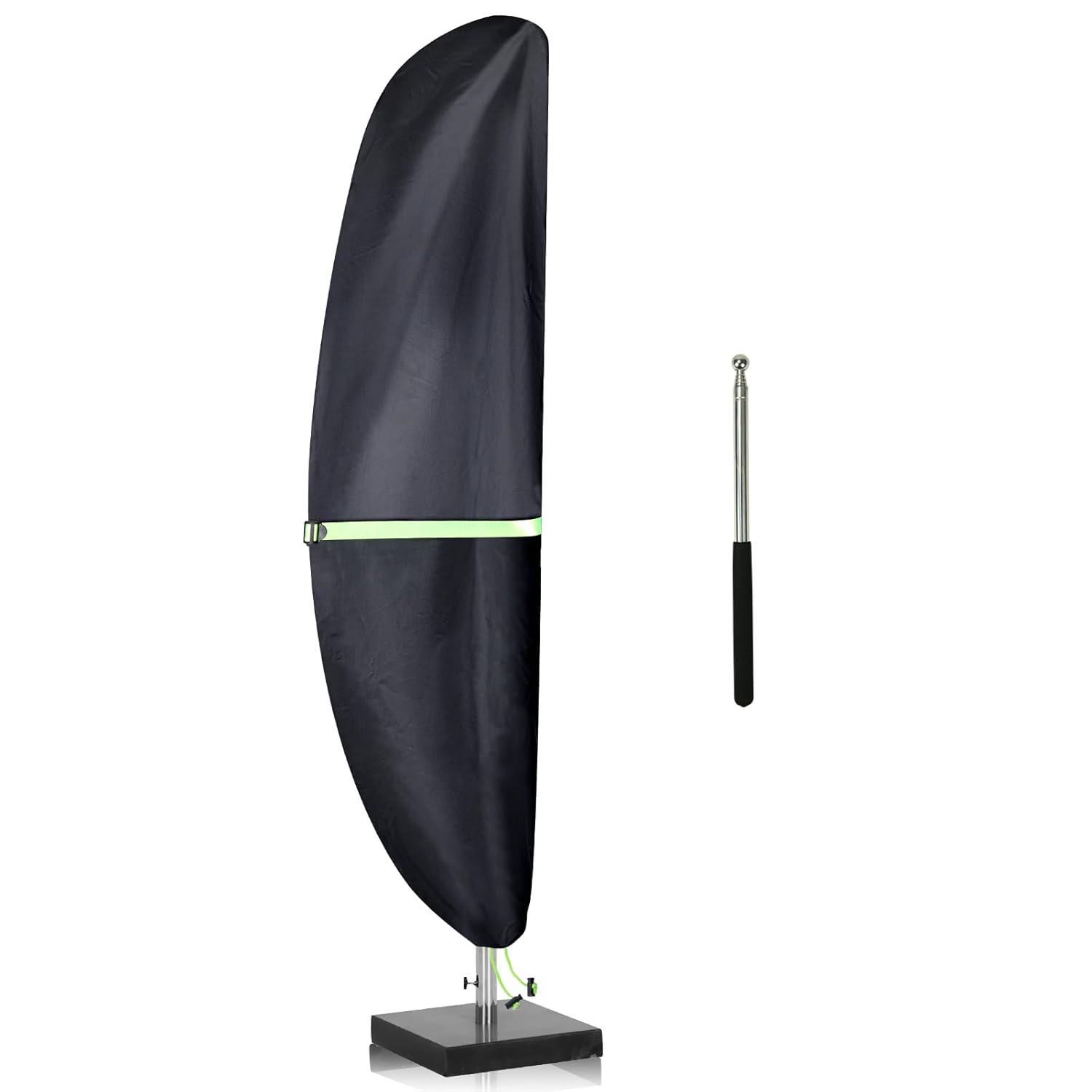 Cantilever Patio Umbrella Cover With Push Rod/ Waterproof Patio Parasol Covers With Zipper For 9Ft To 13Ft Offset Outdoor Umbrellas,(Black)