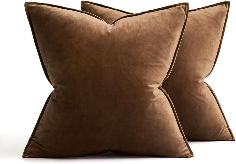 Chocolate Velvet Square Throw Pillow Covers, 18x18 Inch, Set of 2