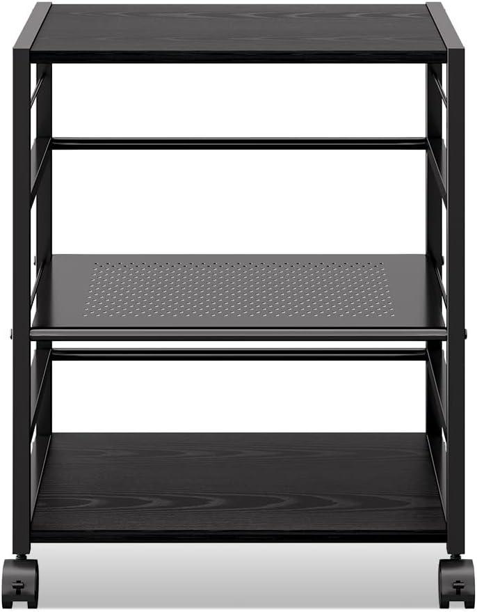 Black Adjustable 3-Shelf Mobile Printer Stand with Wheels