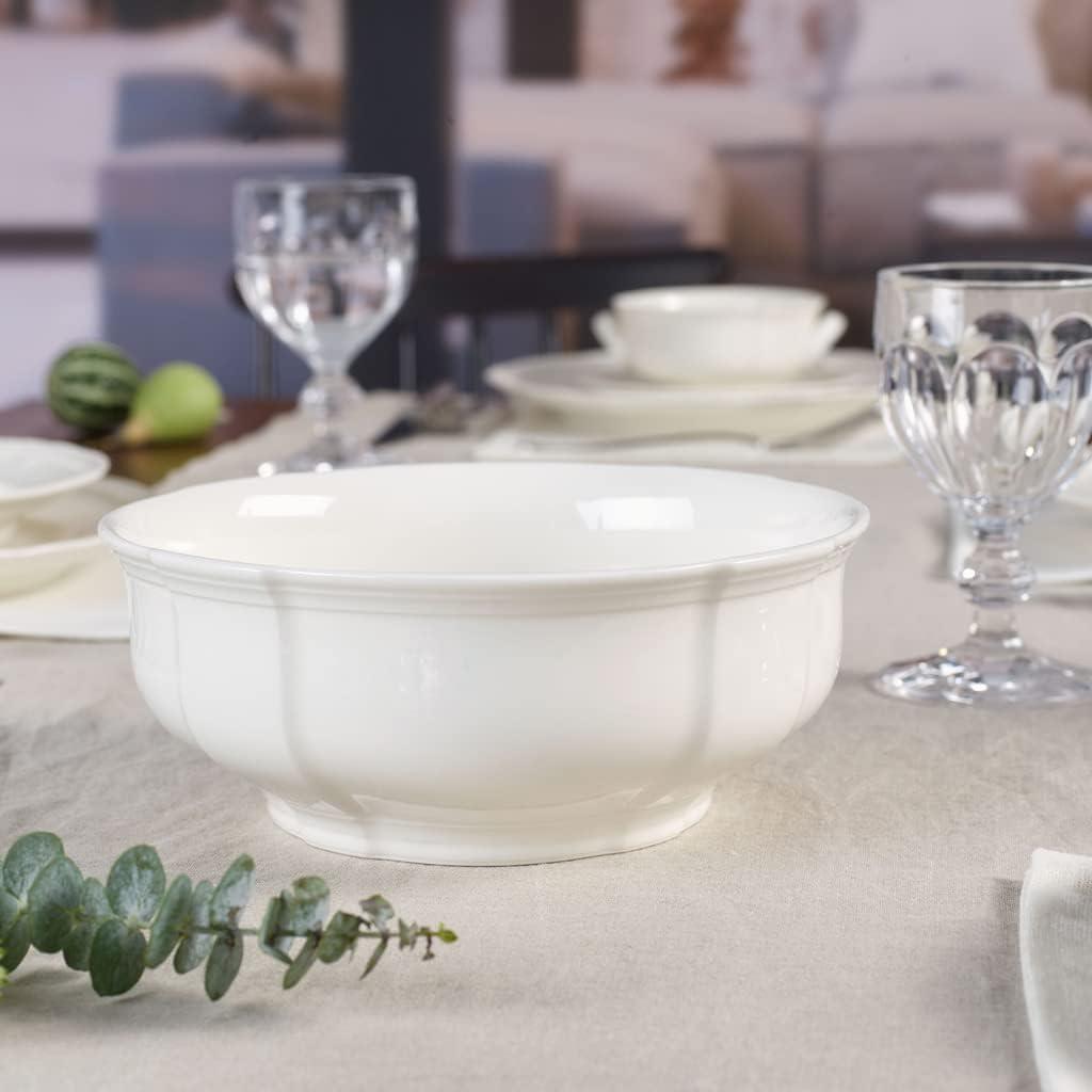 White Ceramic Round Serving Bowl for Salads and Pasta