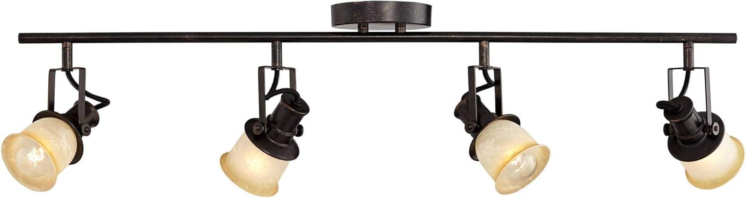 Pro Track 4-Head Ceiling or Wall Track Light Fixture Kit Spot Light Directional Brown Bronze Finish Amber Glass Traditional Kitchen Bathroom 34" Wide