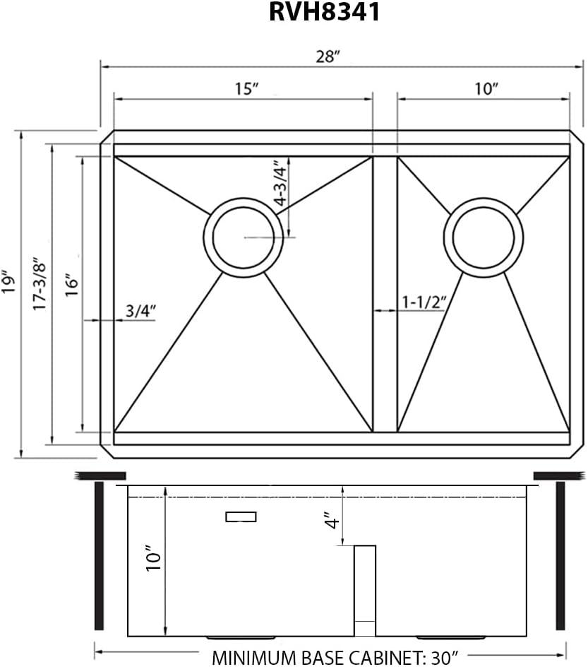 Ruvati 28-inch Workstation Sink 60/40 Double Bowl Undermount Low Divide 16 Gauge Stainless Steel