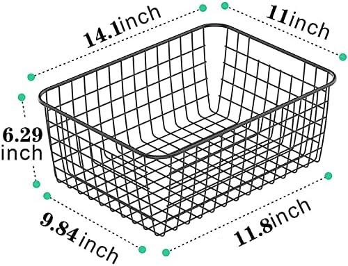 Wire Baskets for Organizing Household 2 Pack Pantry Baskets For Storage Pantry Wire Black Metal Storage Bins