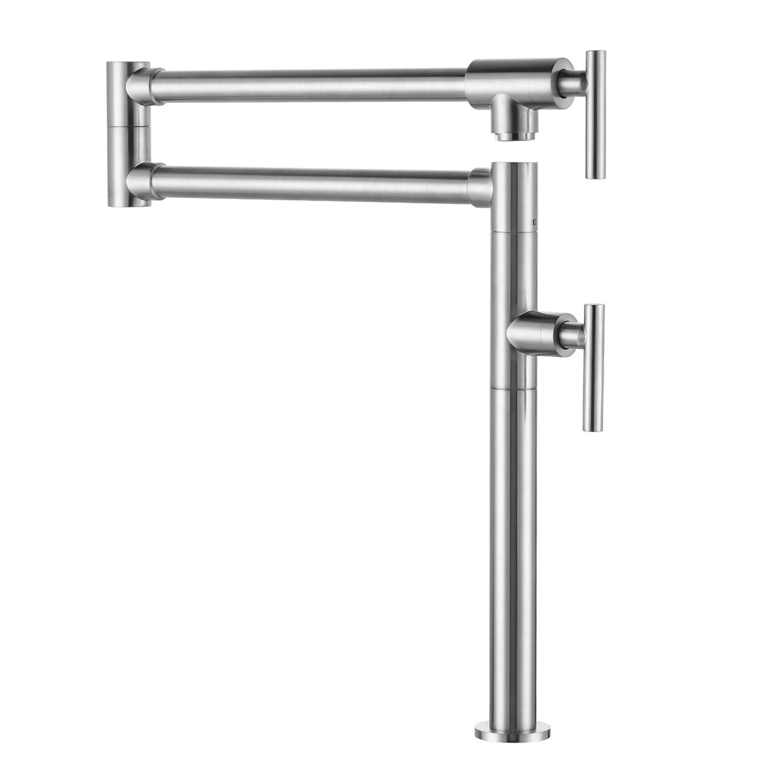 Wowow Pot Filler Faucet Deck Mount Stove Faucet, Solid Brass Pot Filler Brushed Nickel Kitchen Folding Faucet