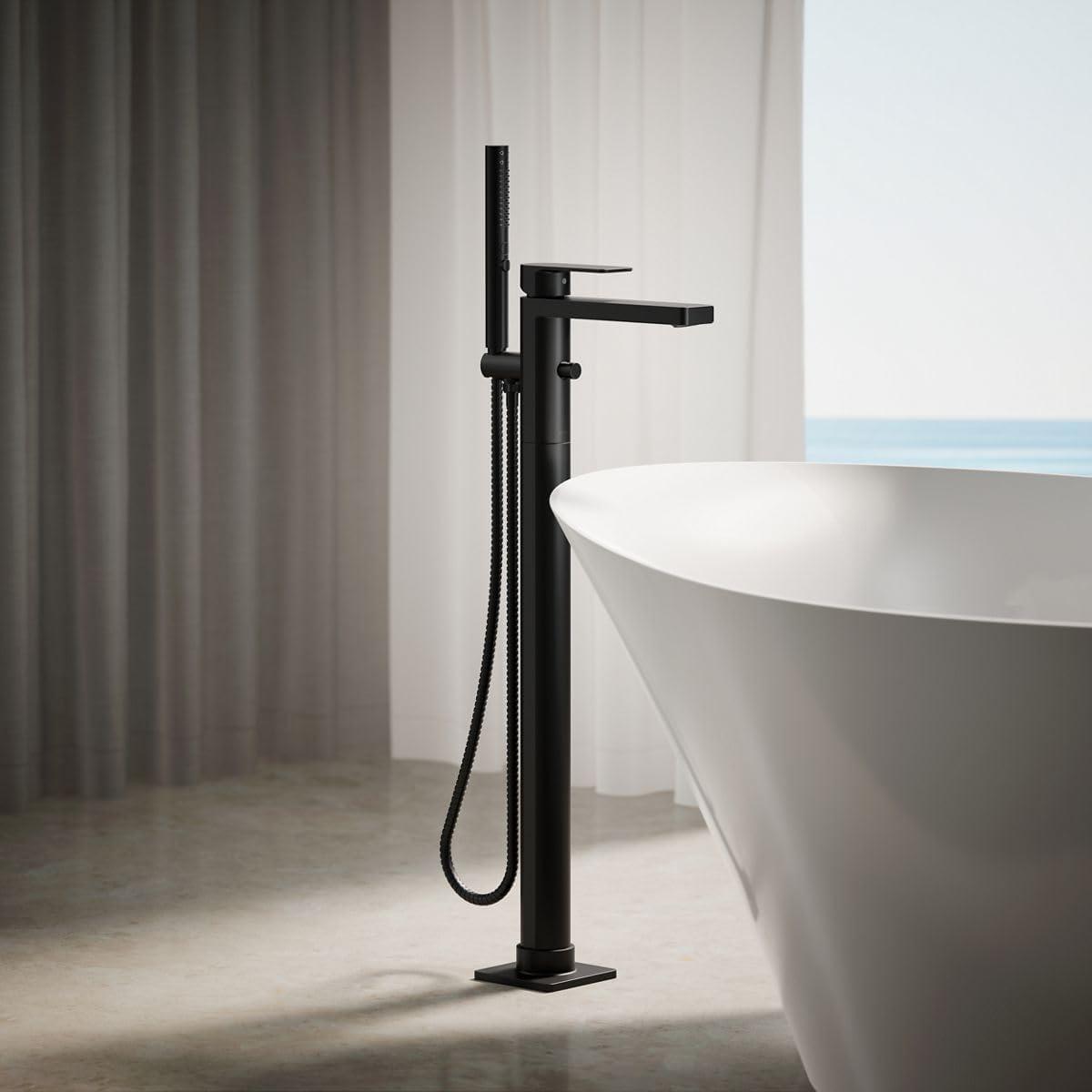 Parallel Floor-Mount Bath Filler Trim With Handshower