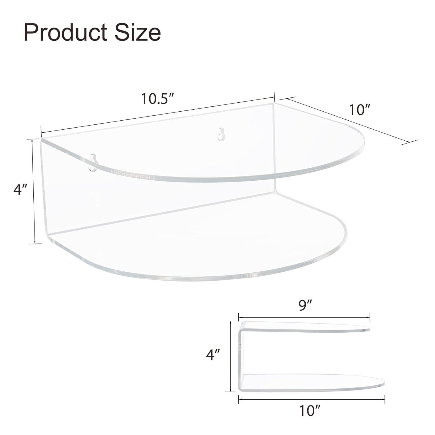 HMYHUM Acrylic Floating Nightstand Set of 2, Wall Mounted Bedside Table for Bedroom, Hanging, 8 lbs Load, 10.5" L x 10 "W x 4" H, Clear