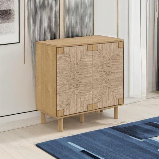 Beacon Wood and Seagrass 2 Door Storage Cabinet - Nathan James