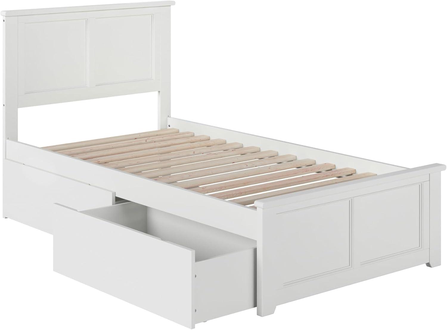Madison Twin XL Platform Bed with Matching Foot Board with 2 Urban Bed Drawers in White