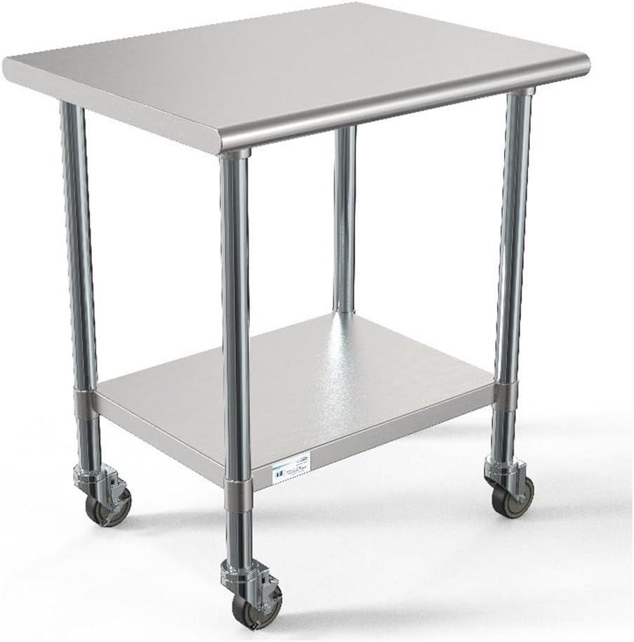 30" x 36" 18-Gauge 304 Stainless Steel Commercial Work Table with Casters, CT3036-18C.