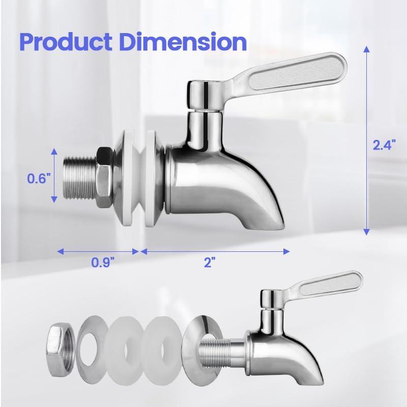 Polished Stainless Steel Beverage Dispenser Replacement Spigot Set