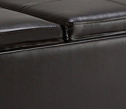Simpli Home Avalon 35"W Upholstered Storage Ottoman Set with 5 Pieces and Flip-Over Serving Tray Lids