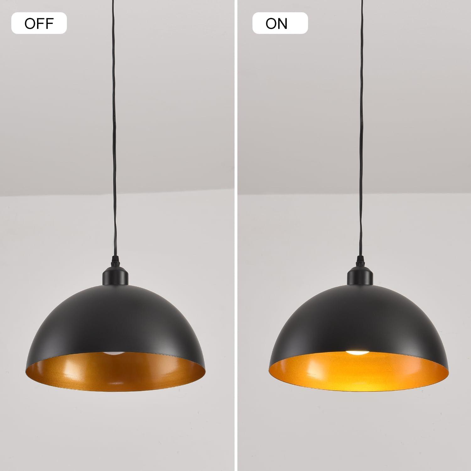 2-Pack Black Pendant Lights, 11.81'' Modern Pendant Lights Kitchen Island, Dome Large Pendant Light for Dining Room Foyer Bedroom Entryway Hallway Light Fixtures