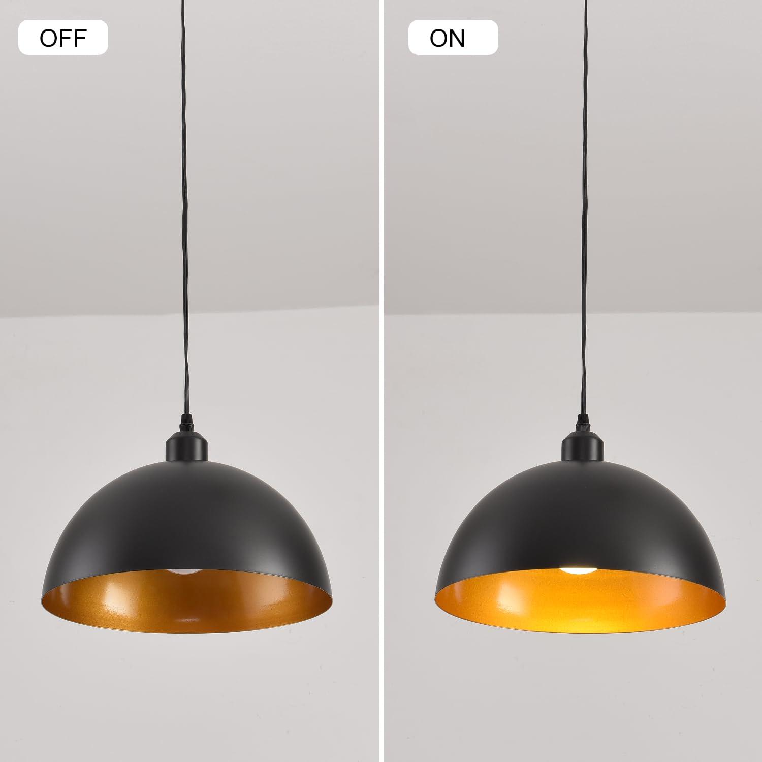 2-Pack Black Pendant Lights, 11.81'' Modern Pendant Lights Kitchen Island, Dome Large Pendant Light for Dining Room Foyer Bedroom Entryway Hallway Light Fixtures