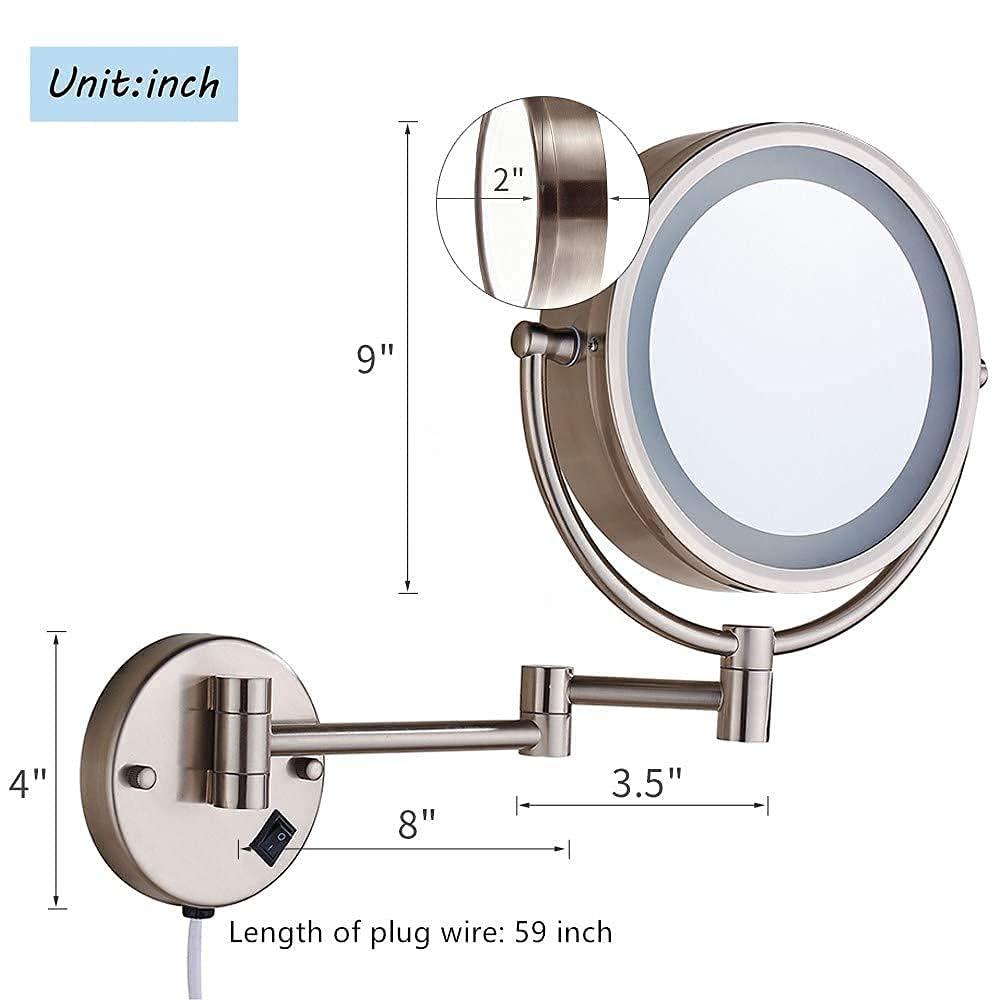 8.5 Inch Wall Makeup Mirror with 3 Tones LED Lights,Double Sided Vanity Mirror for Bathroom 10X Magnification,Plug Powered (Black/10X)