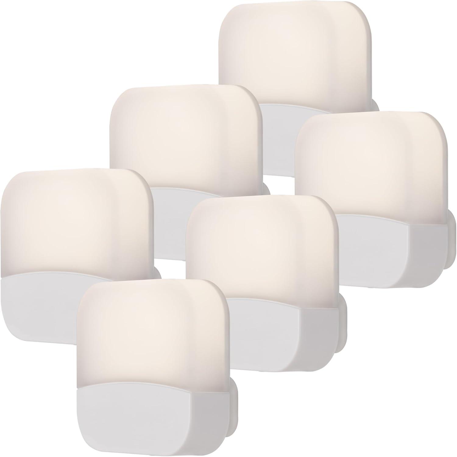 White Plastic LED Night Light with Dusk-to-Dawn Sensor, 6 Pack