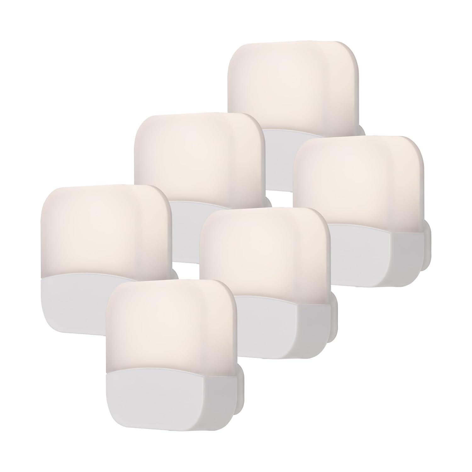 Lights by Night LED Night Light, Plug-in, Dusk to Dawn Sensor, Home Decor, Compact, Mood Lighting, Ambient Lighting, Ideal for Kids Bedroom, Bathroom, Kitchen, Hallway, 58802, 6 Pack, White