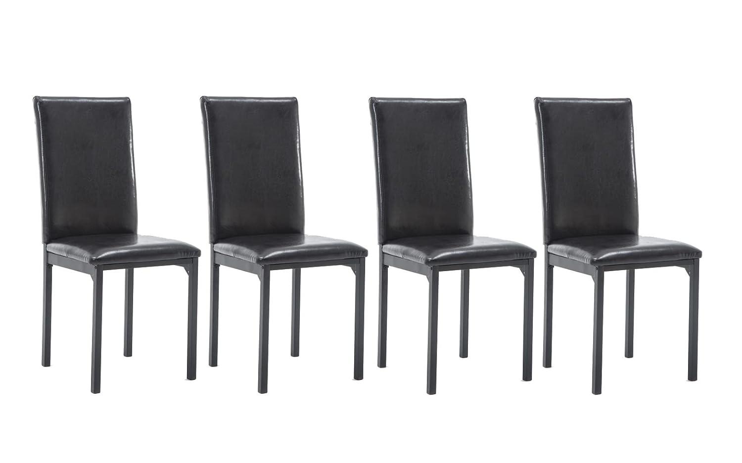 Set of 4 Arjen Dining Chairs Black - Boraam: Faux Leather, Metal Frame, Contemporary Style