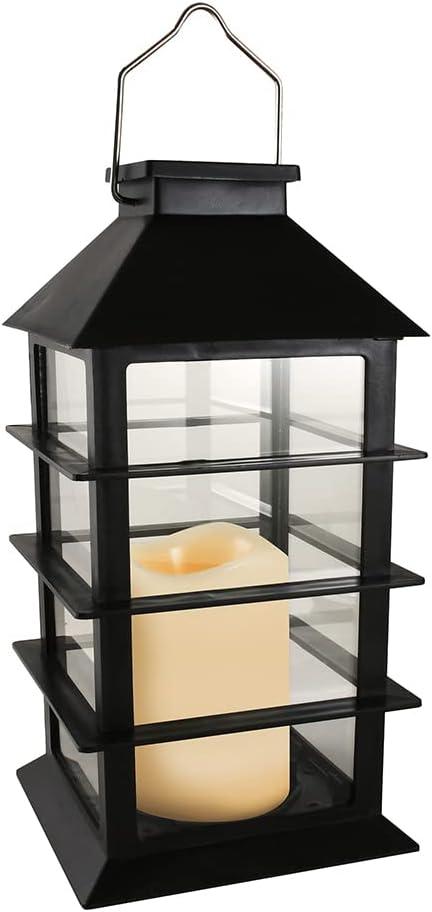 LumaBase Solar Powered Lantern with LED Candle - Horizontal Black