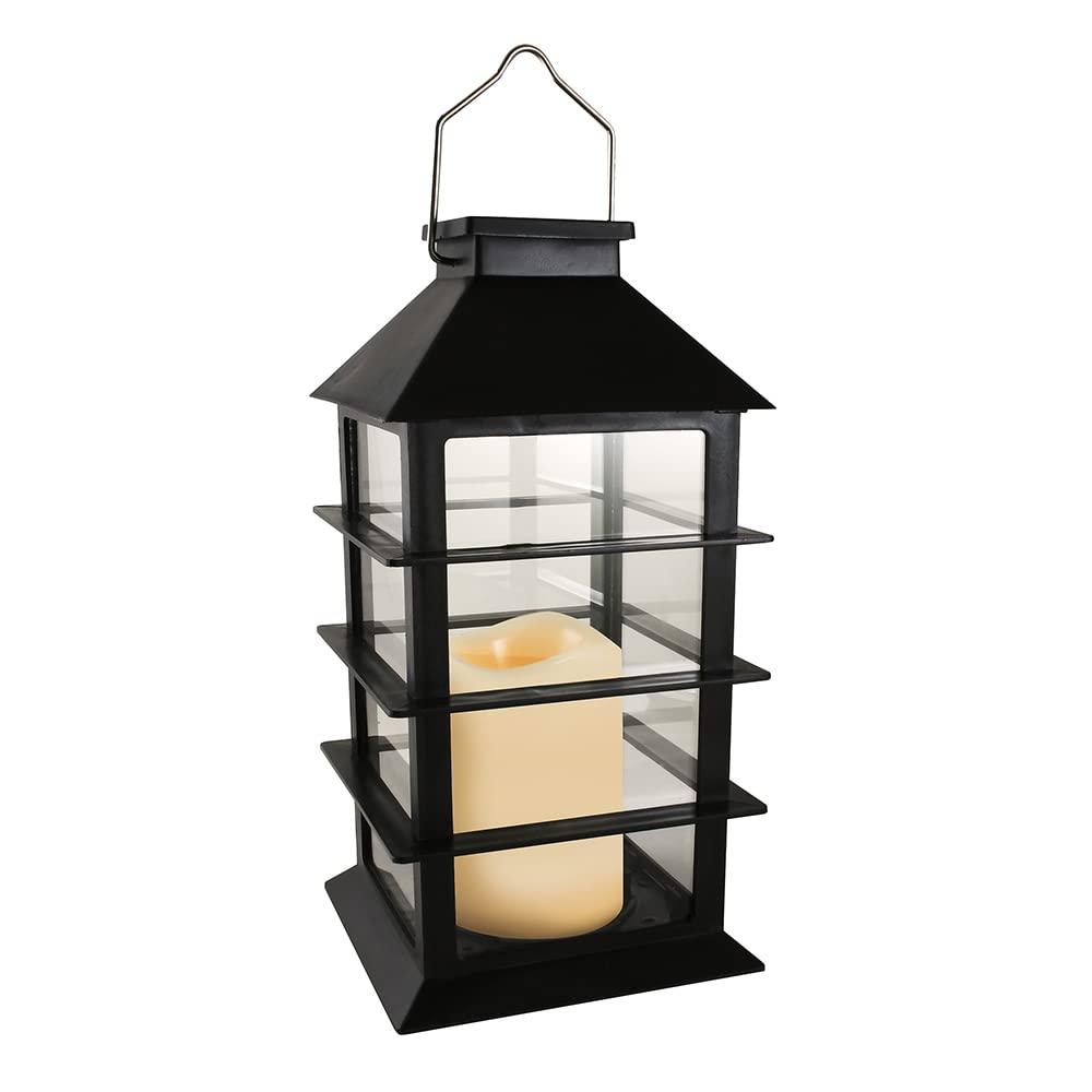 LumaBase Solar Powered Lantern with LED Candle - Horizontal Black