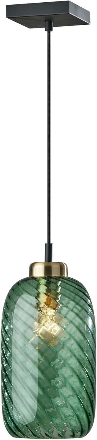 Emerald Green Glass Mini Pendant Light with Black and Brass Accents