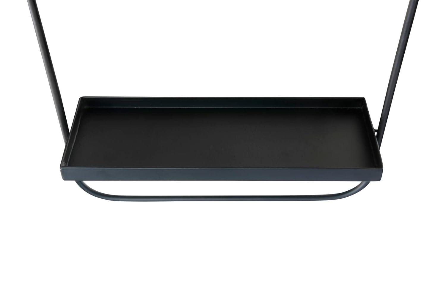 Storied Home Round Floating Metal Framed Wall Mirror with Shelf, Black