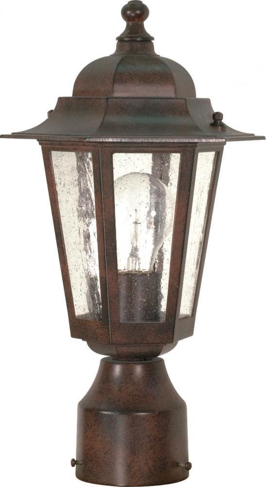 Old Bronze 14'' Metal Post Lantern with Seed Glass