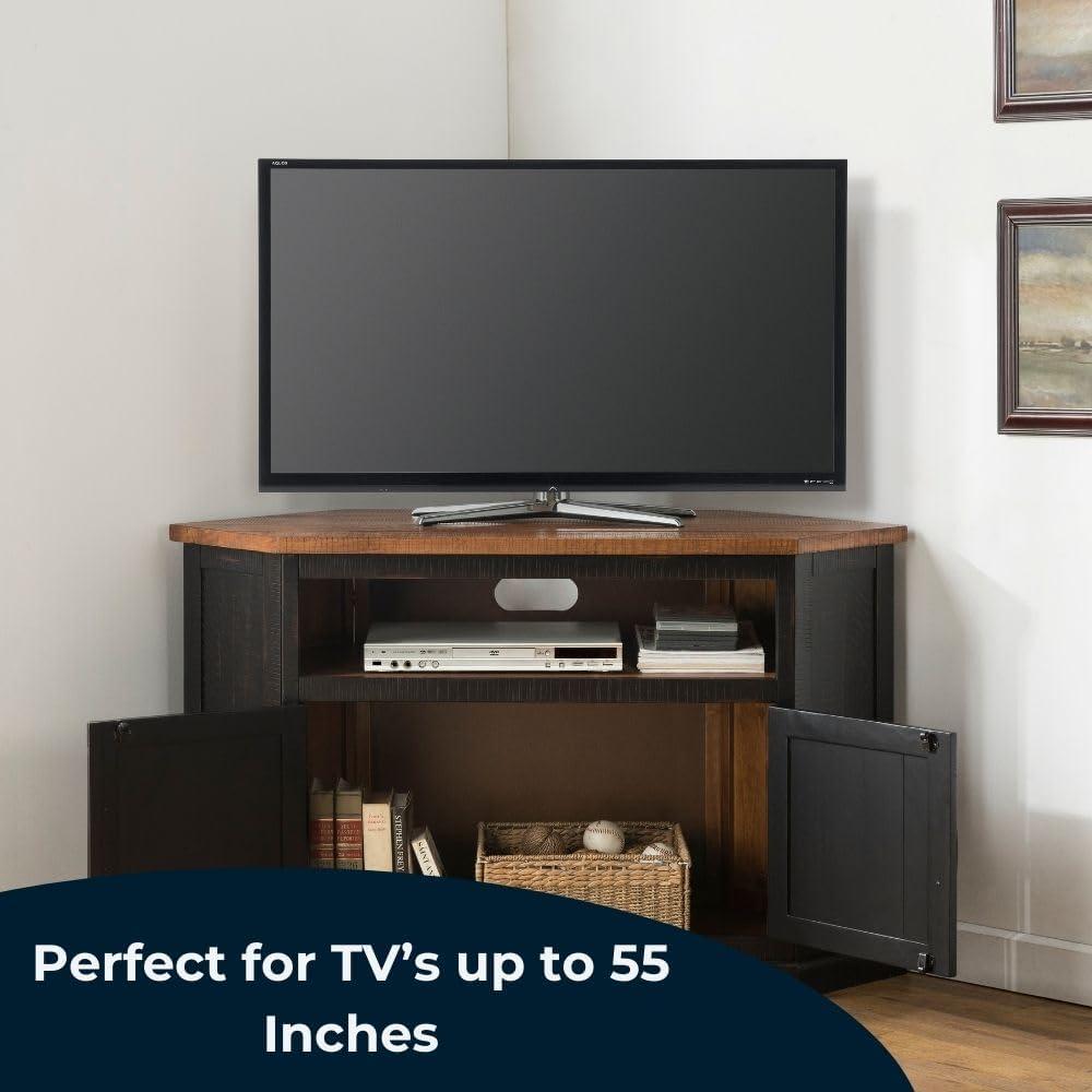 Martin Svensson Home Rustic Corner TV Stand for TVs up to 55", Antique Black and Honey