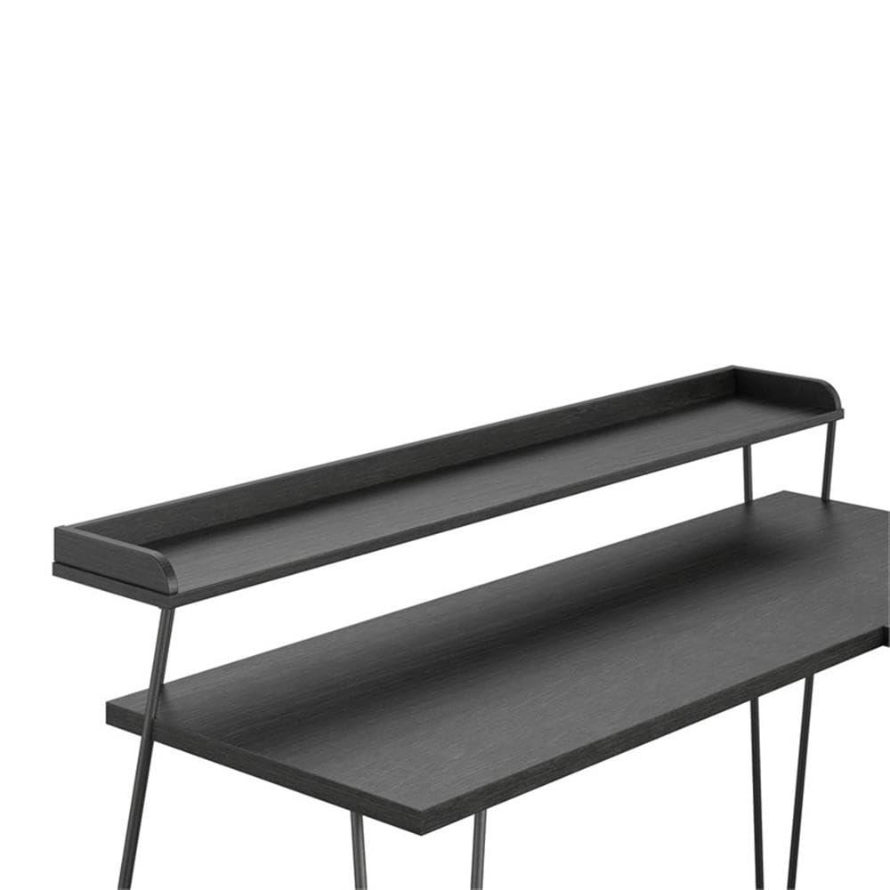 Haven L Desk with Riser, Black Oak