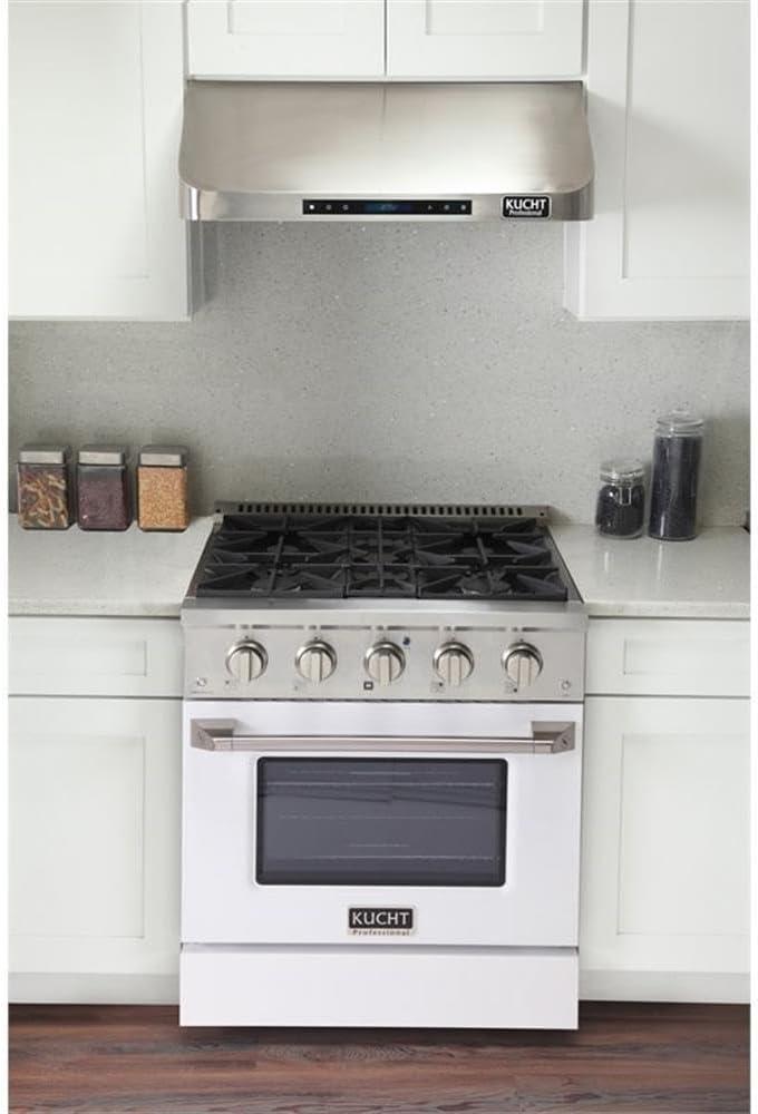 Kucht Professional 30" Modern Stainless Steel Natural Gas Range in White/Silver
