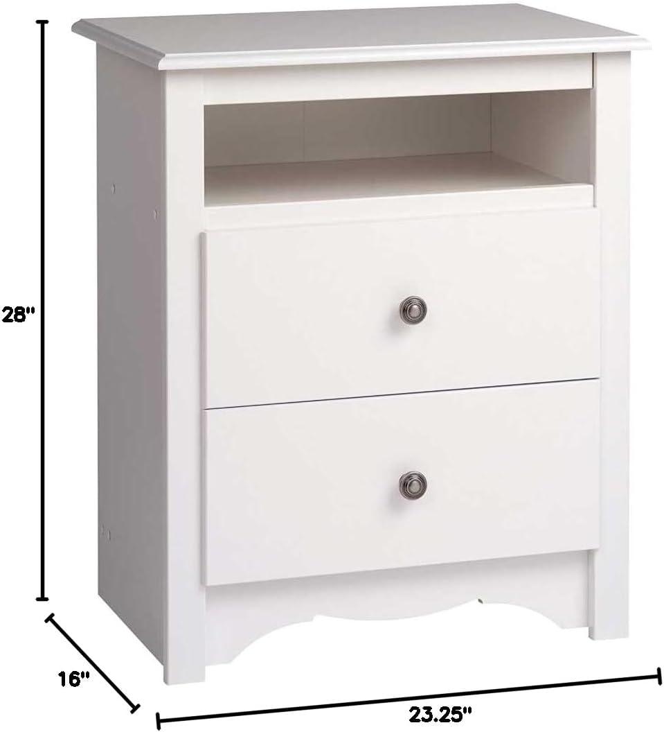 Prepac Tall 2 Drawer Nightstand with Open Shelf White: Laminated, Metal Glides, CARB Certified, 5 Year Warranty