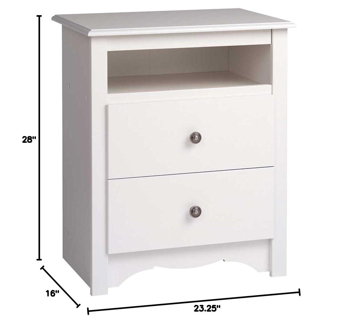Prepac Tall 2 Drawer Nightstand with Open Shelf White: Laminated, Metal Glides, CARB Certified, 5 Year Warranty