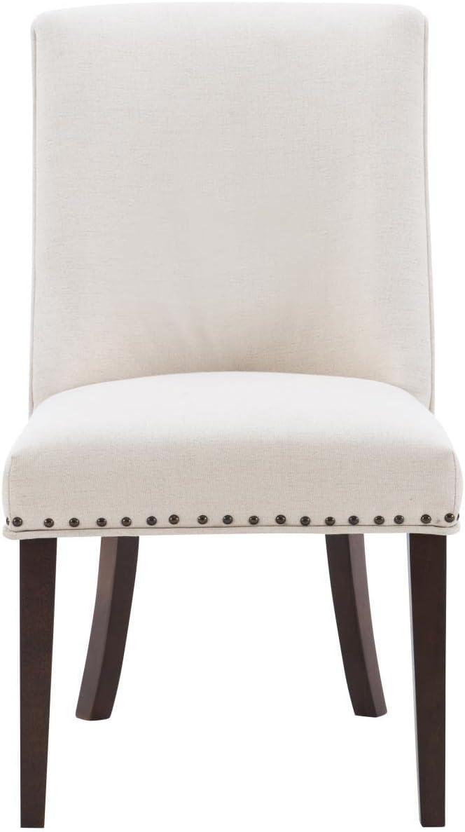 Espresso Natural Wood Upholstered Dining Chair with Linen Seat