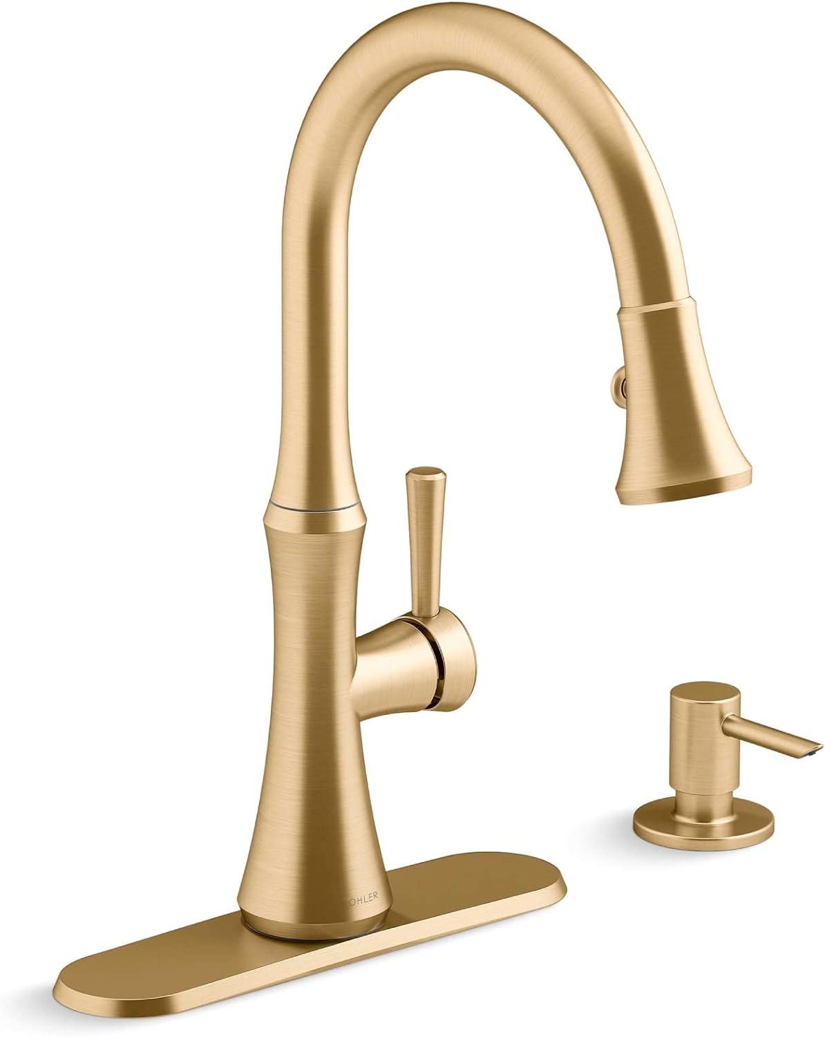 Vibrant Brushed Moderne Brass Single Handle Kitchen Faucet with Pull-Down Sprayer