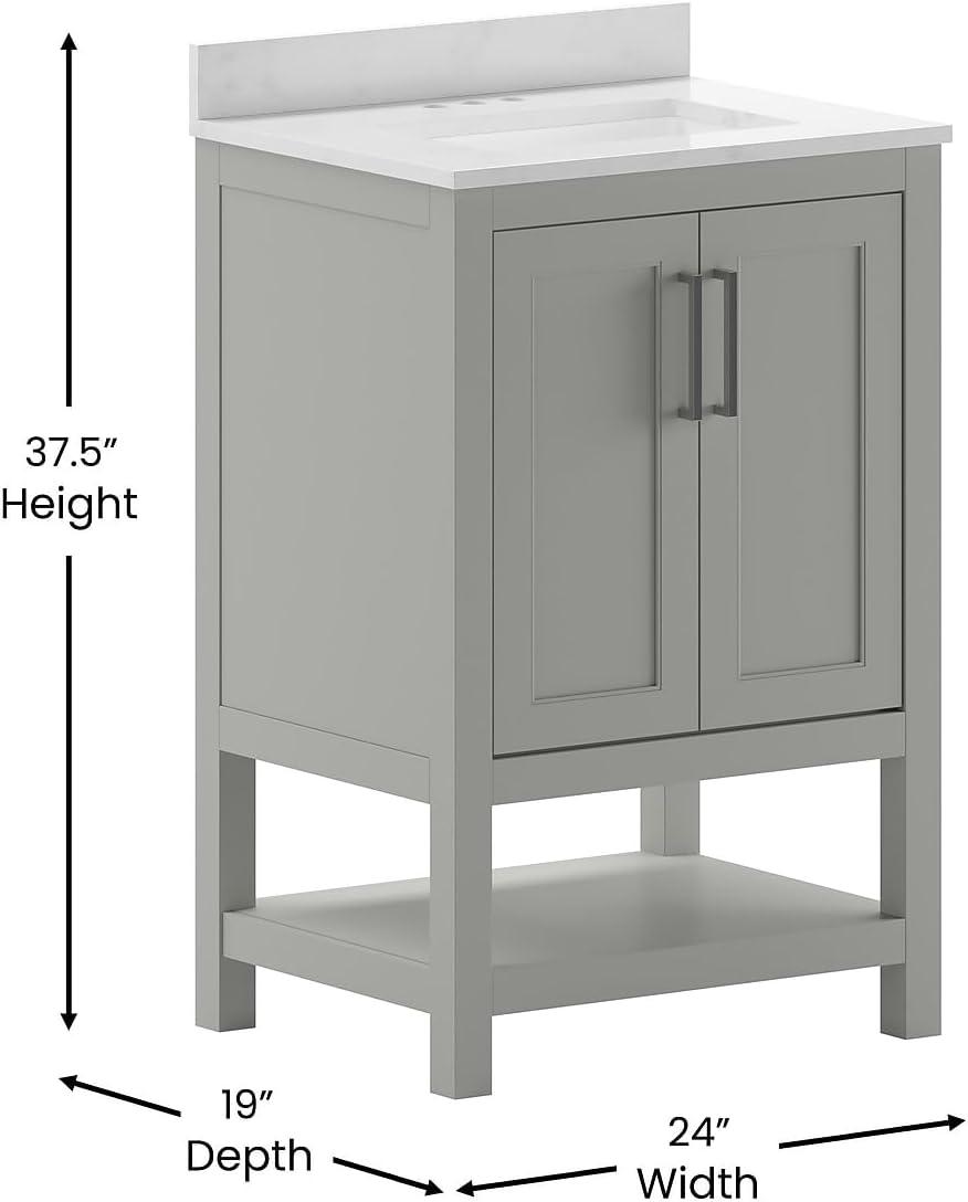 Flash Furniture Vega Bathroom Vanity with Sink Combo, Storage Cabinet with Soft Close Doors and Open Shelf, Carrara Marble Finish Countertop