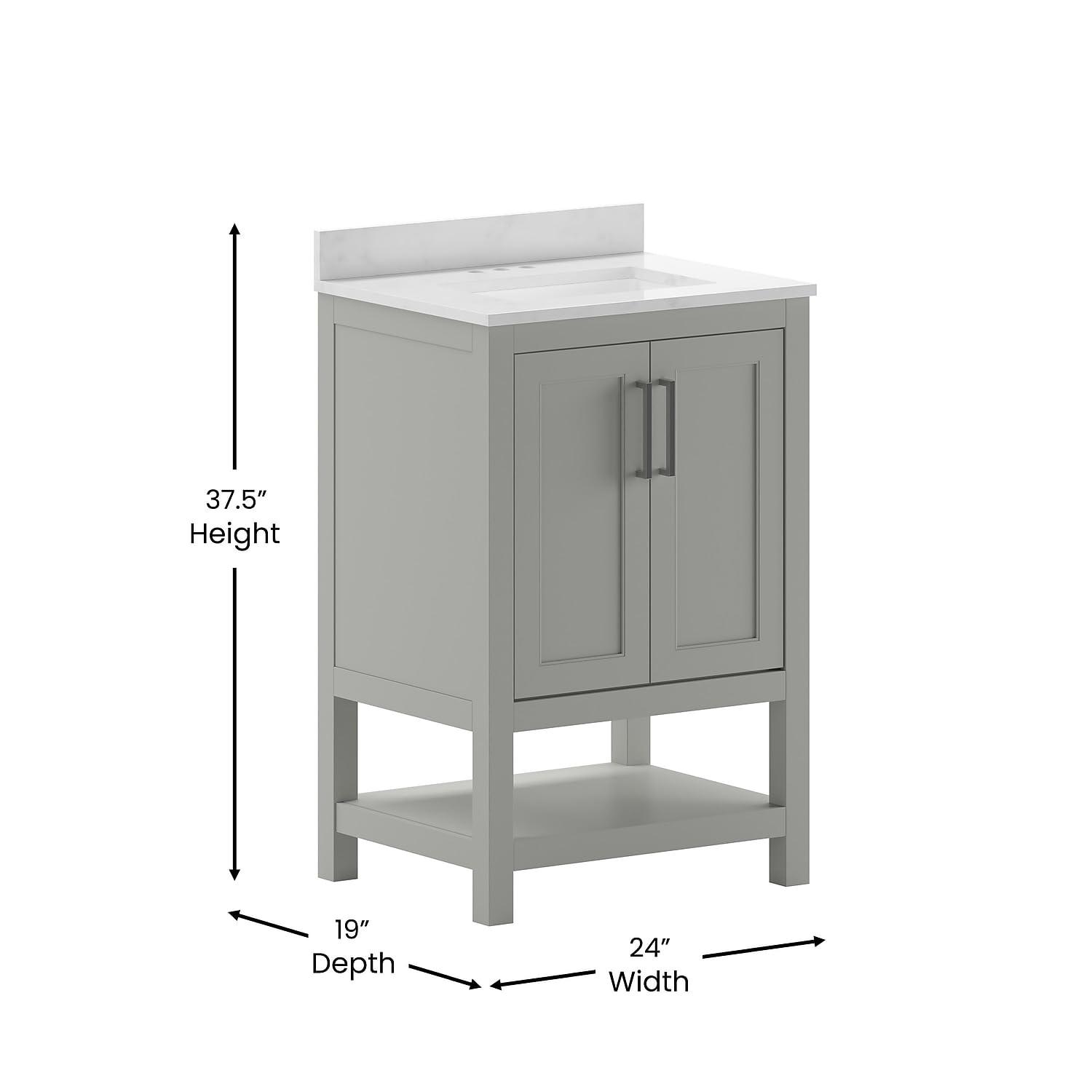 Flash Furniture 24 Inch Bathroom Vanity with Undermount Sink and Open Storage Shelf in Gray