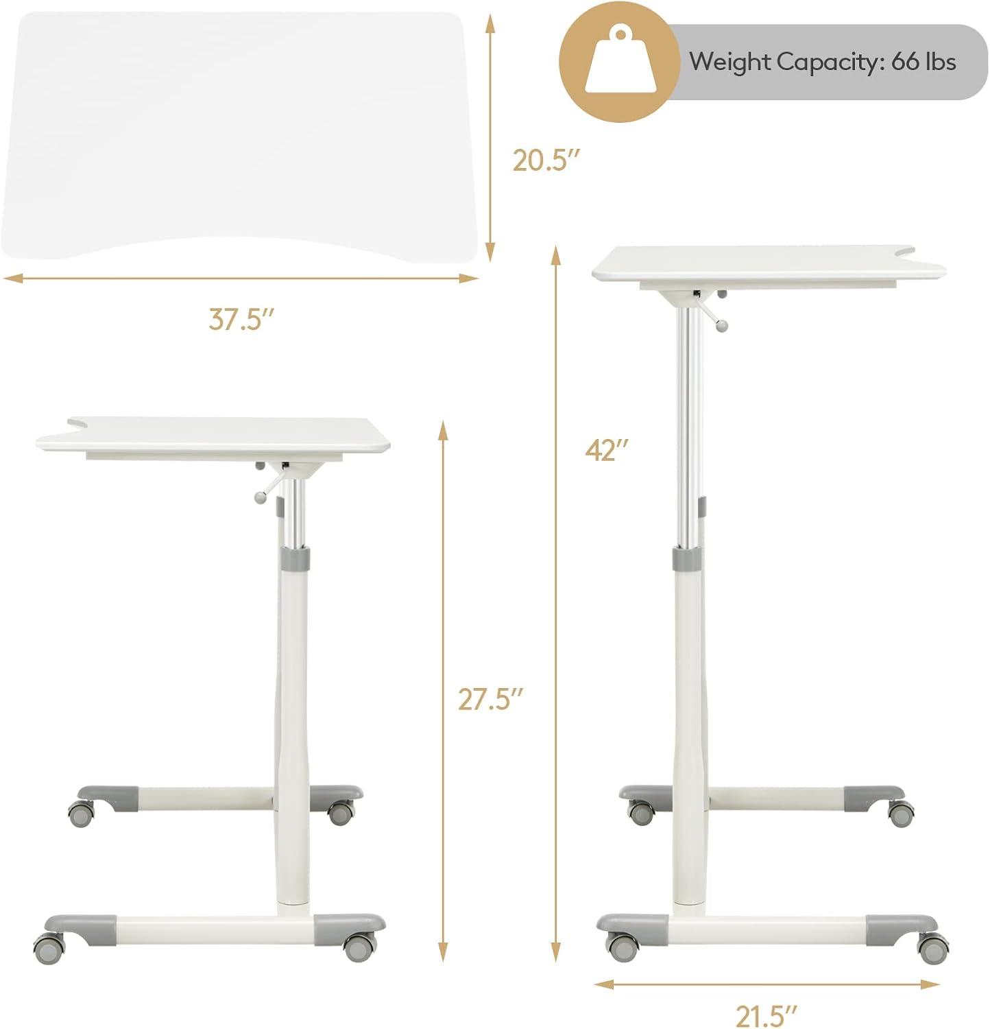 AdjustaFlex White Wood Mobile Laptop Cart with Ergonomic Height