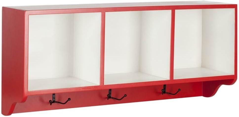 Alice Red and White Wooden Wall Shelf with Hooks