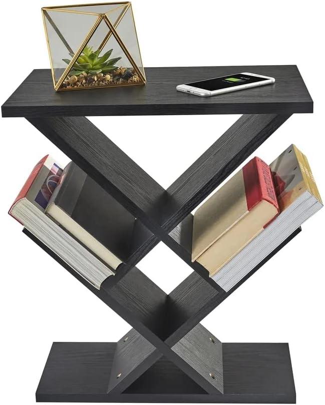Adesso Zig Zag Accent Table Black Walnut : Mid-Century Modern, 19x12, Spot Clean, No Tools Assembly