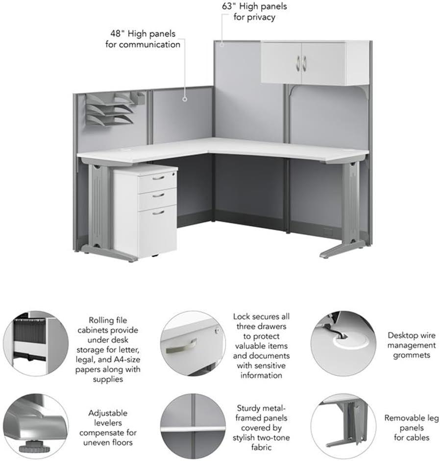 Bush Business Furniture Office in an Hour 65W L Shaped Cubicle Desk with Storage, Drawers, and Organizers