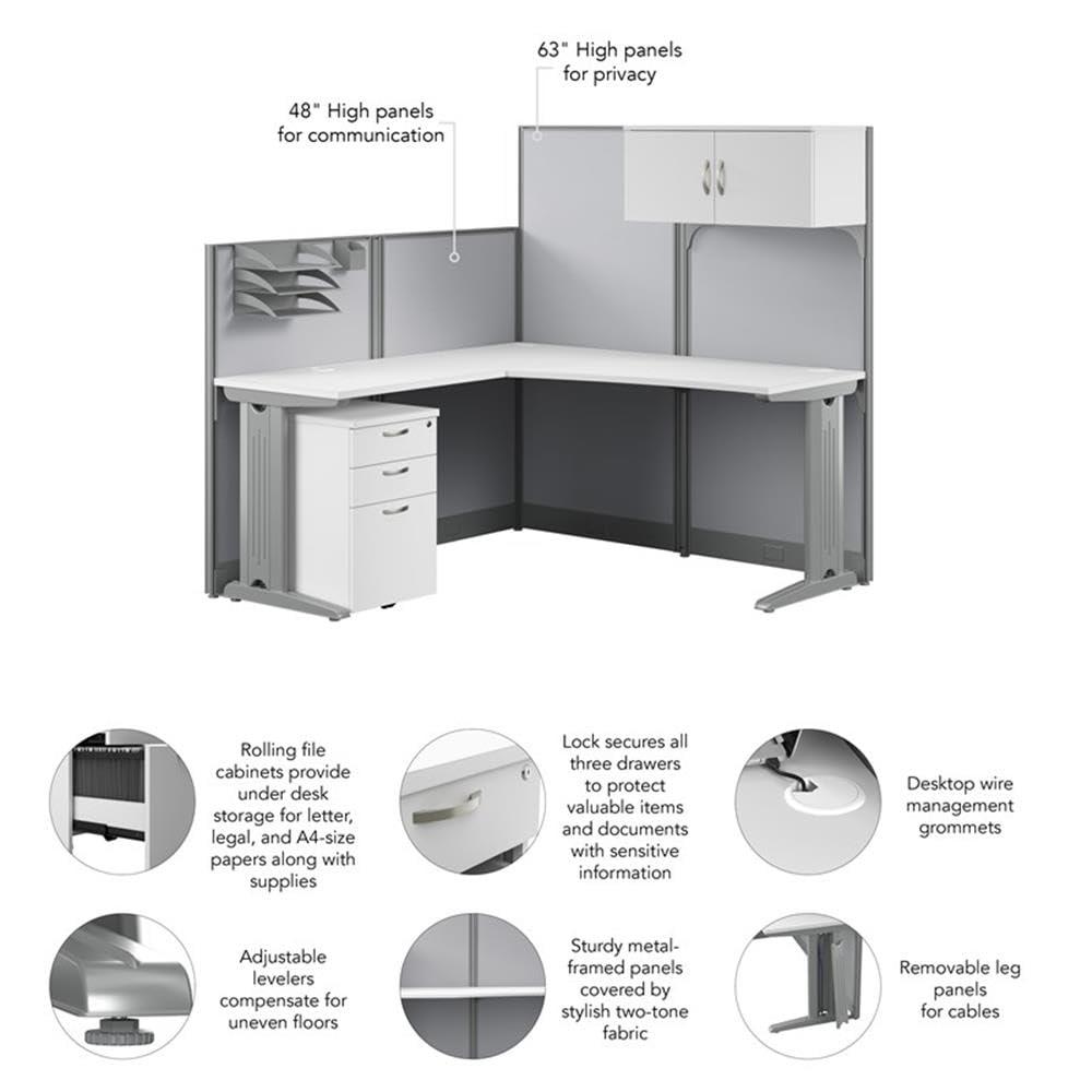 Bush Business Furniture Office in an Hour 65W L Shaped Cubicle Desk with Storage, Drawers, and Organizers