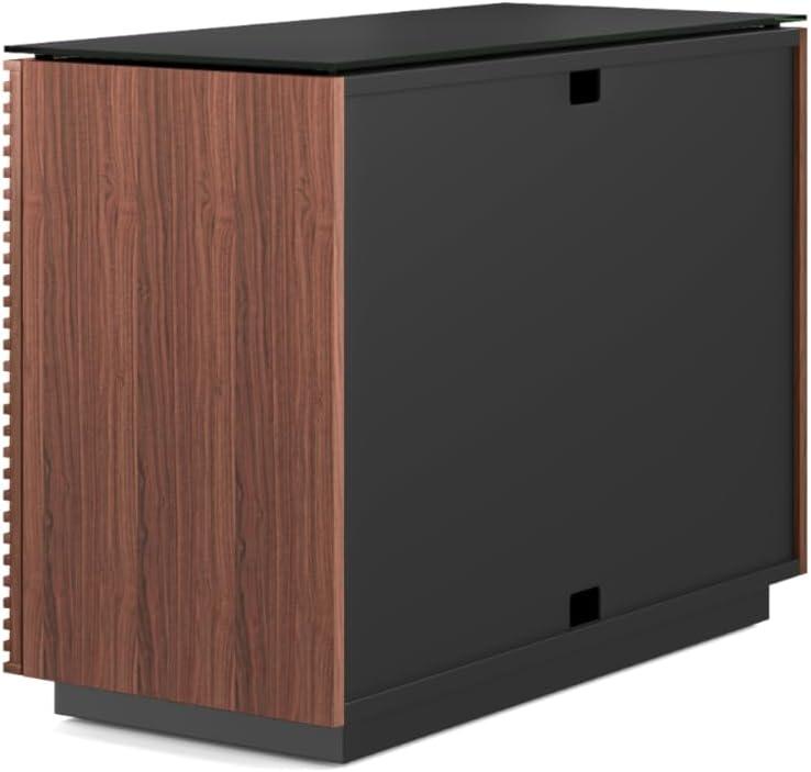 Chocolate Stained Walnut Adjustable Shelving Cabinet with Satin-Etched Glass