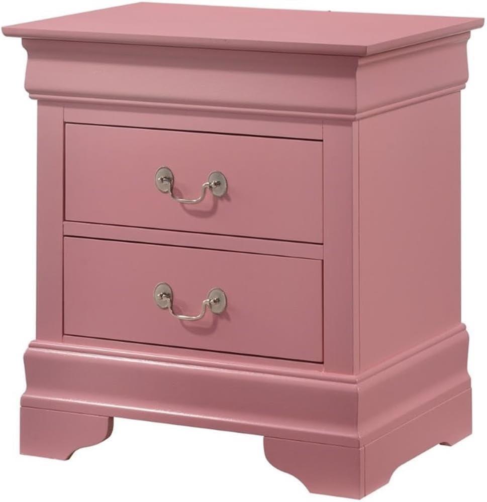 Pink 2-Drawer Louis Philippe Nightstand